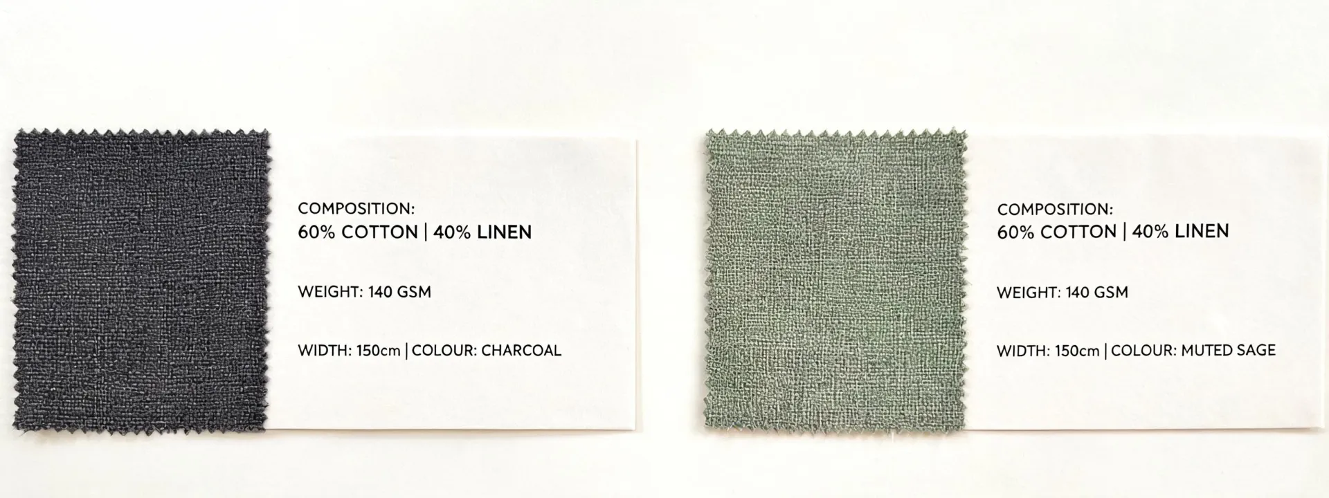 Shirting fabric swatches with weave and specification cards